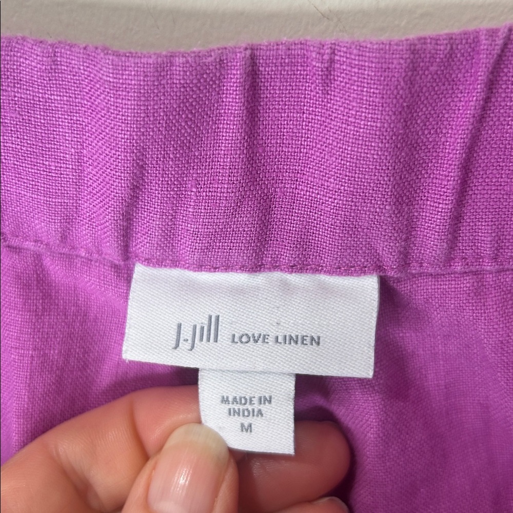 J. JILL LOVE LINEN Wild Orchid Lilac Wide Leg Cropped Pants Size Medium - Picture 6 of 16